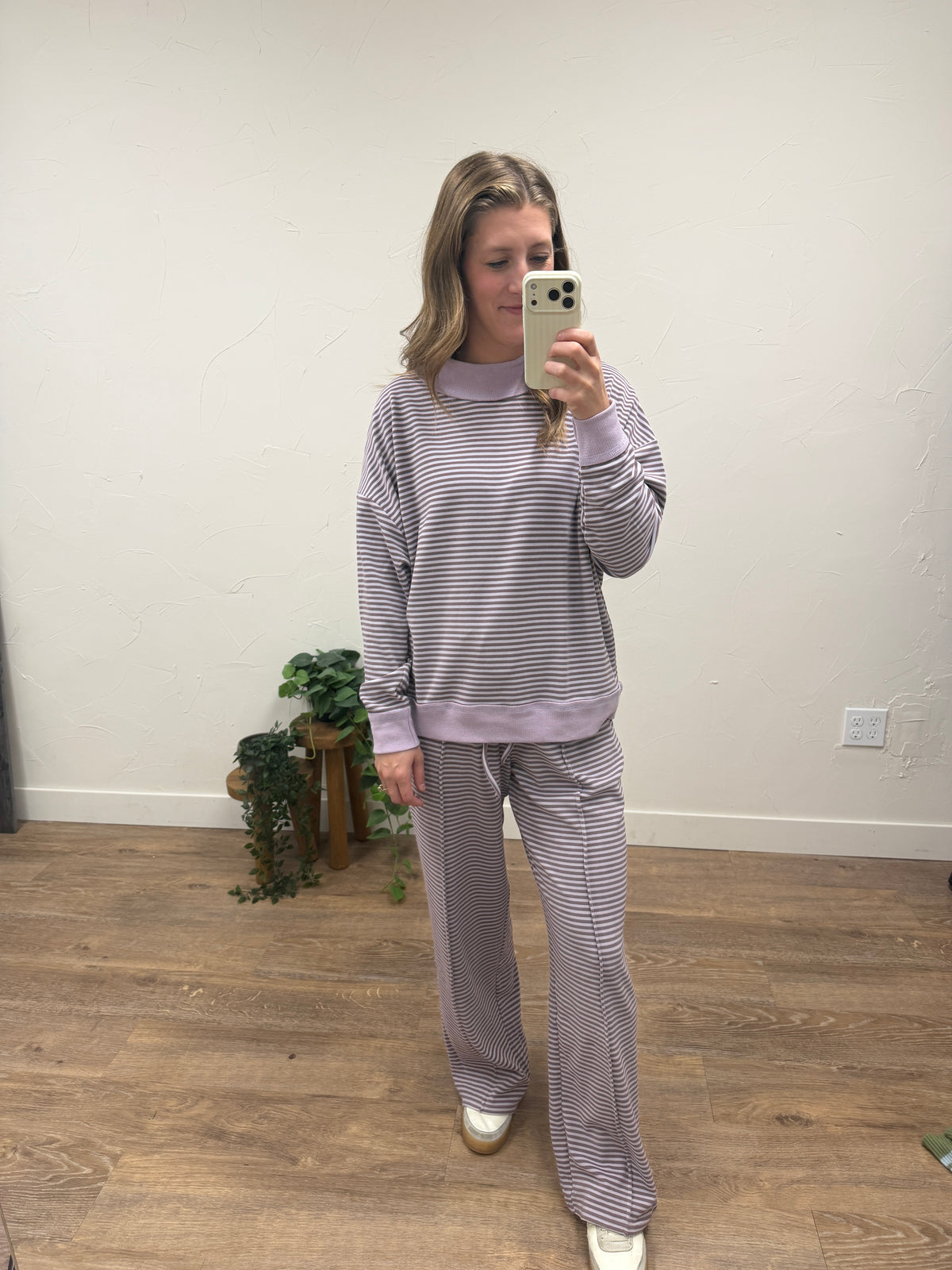 Striped Mock Neck Sweatshirt + Pants Set