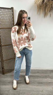 Round Neck Floral Sweater