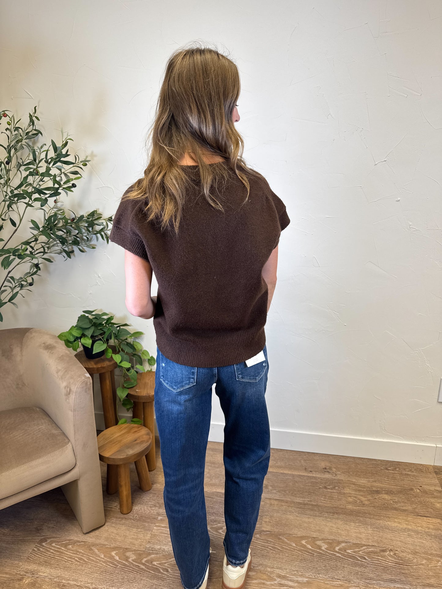 V Neck Short Sleeve Knit pullover Sweater
