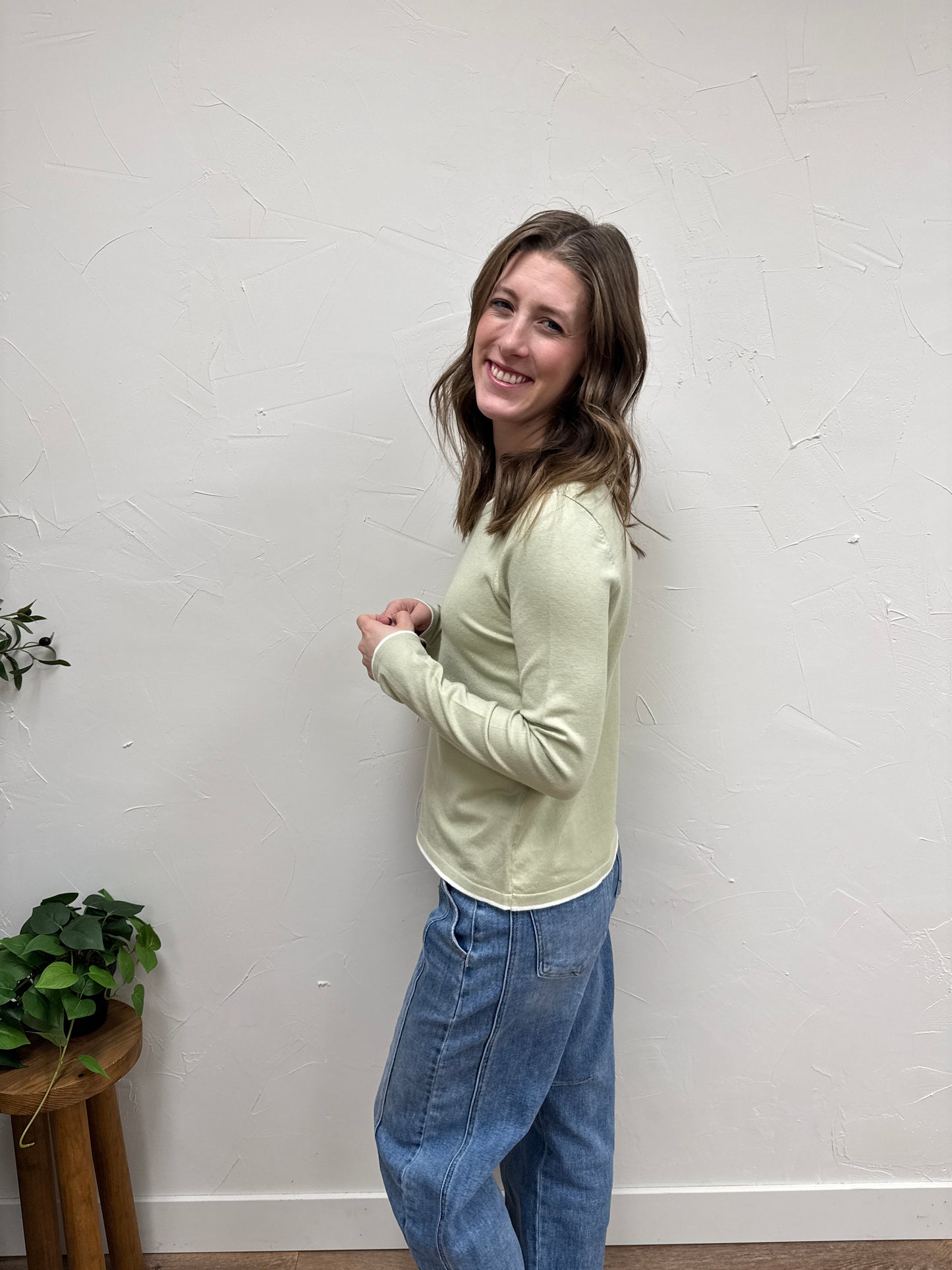 Contrast Color accent crew neck