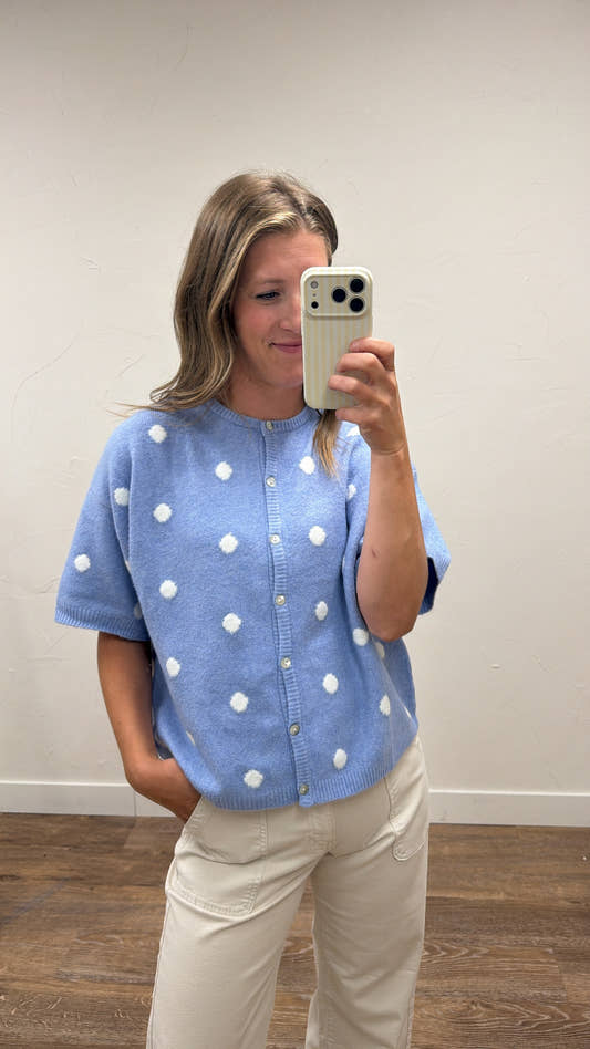 Crew Neck Polka Dot Sweater Cardigan