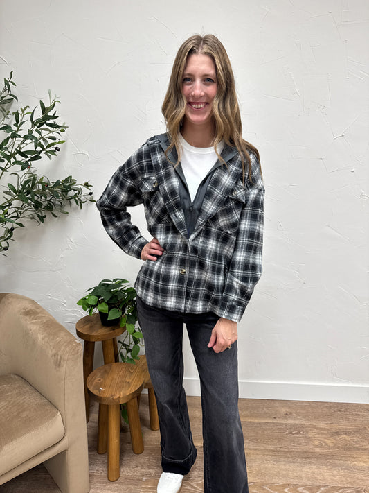 Twofer Plaid Button Down Shacket