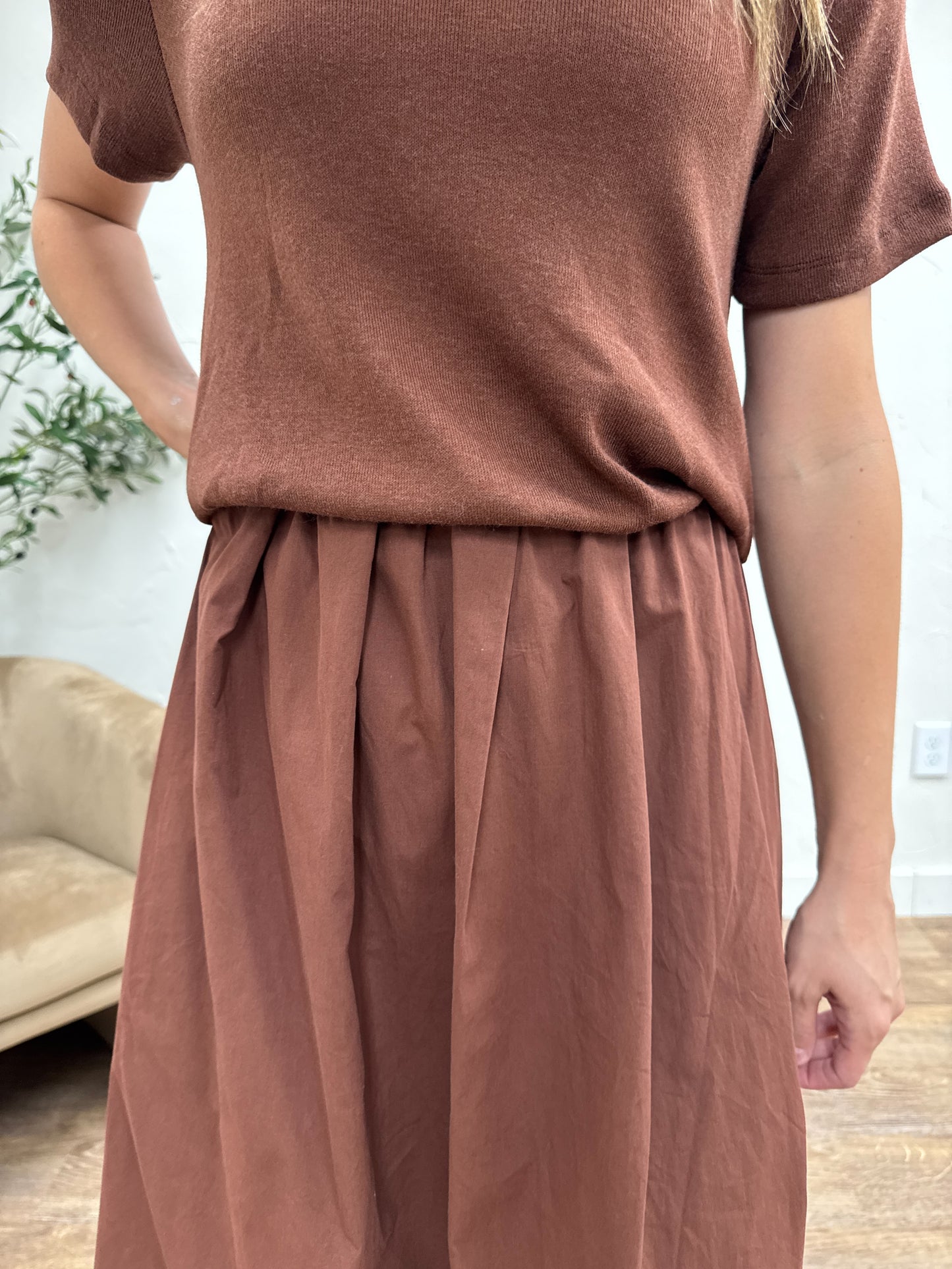 Mixed Media Sweater Midi Dress