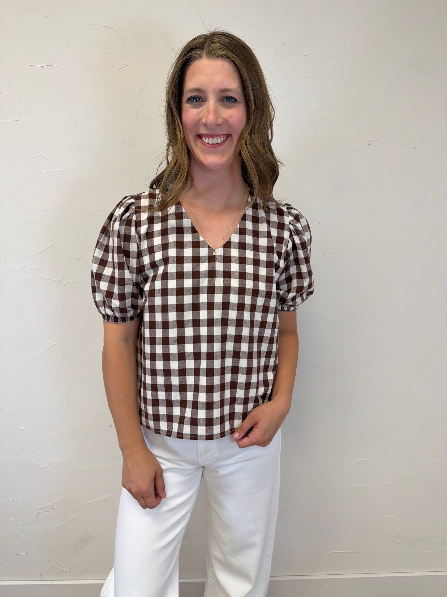 Puff Sleeve Gingham Top