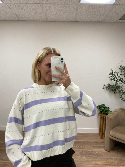 Stitch Printed Striped Sweater
