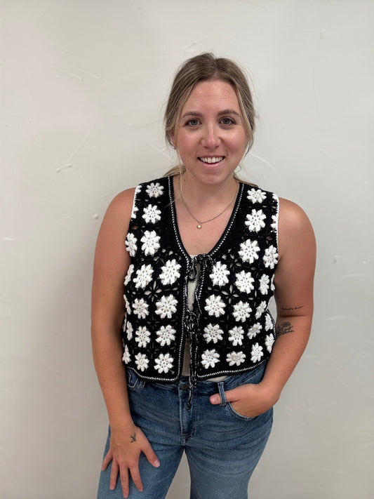 Crochet Knit Front Tie Vest