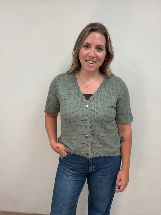 Scalloped Button-up Sweater