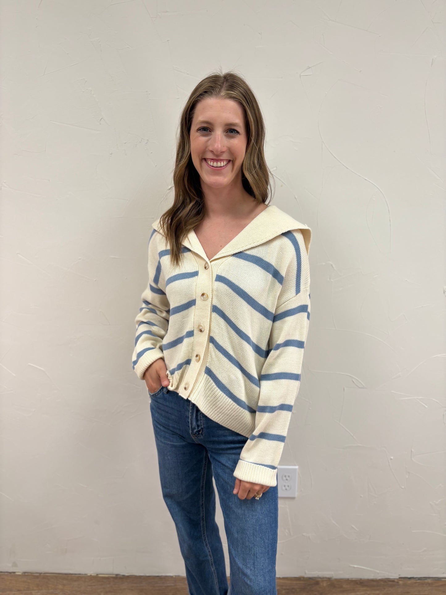 Striped Sailor-Collar Cardigan