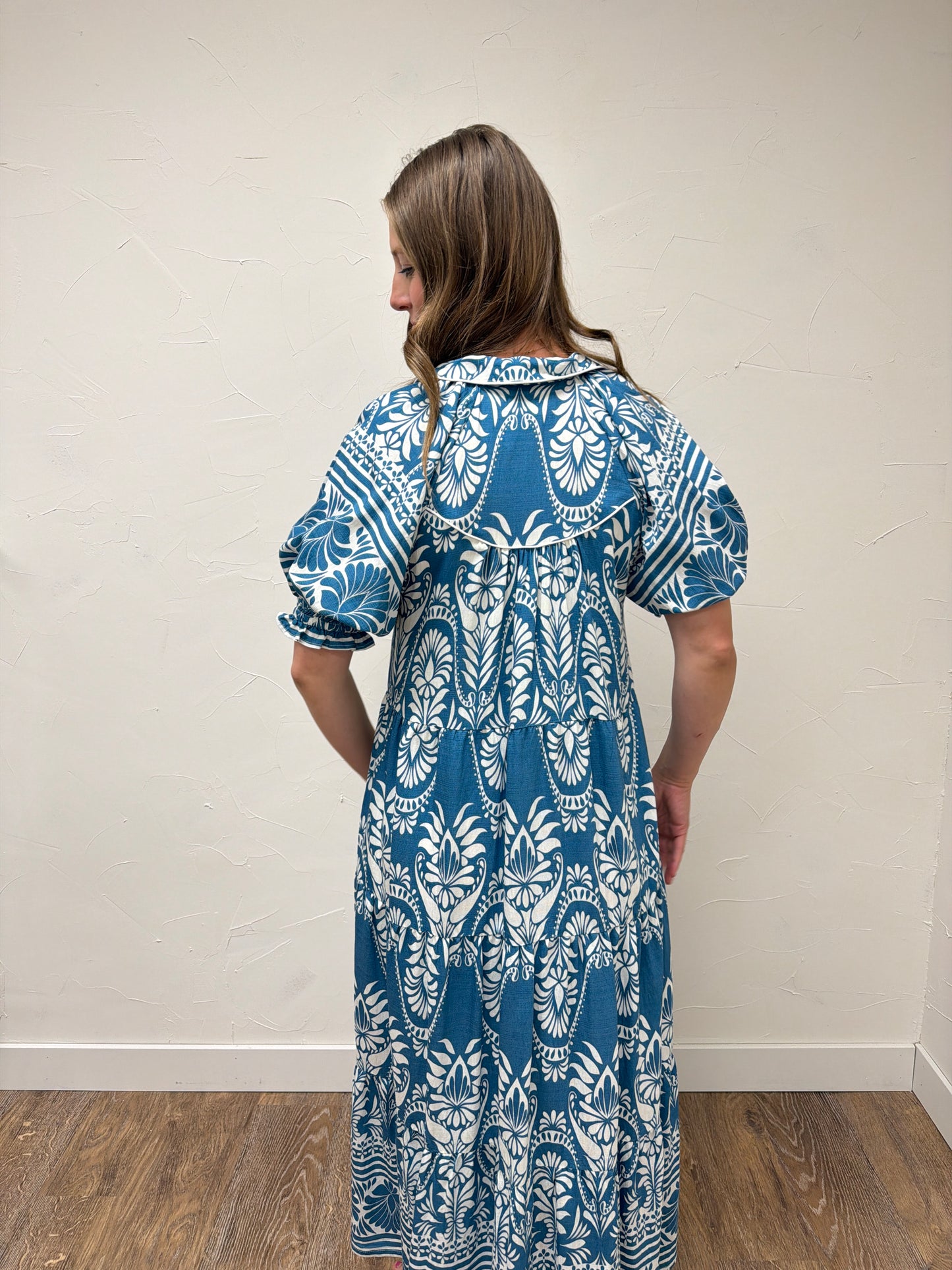 Two Tone Border Print Midi Dress