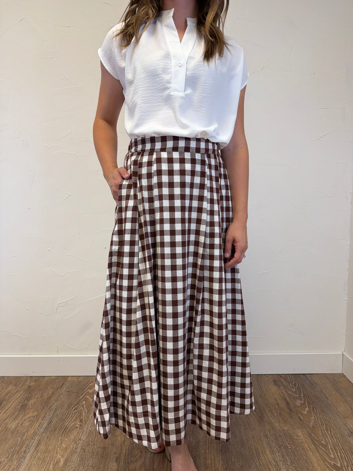 Gingham Checkered Midi Skirt
