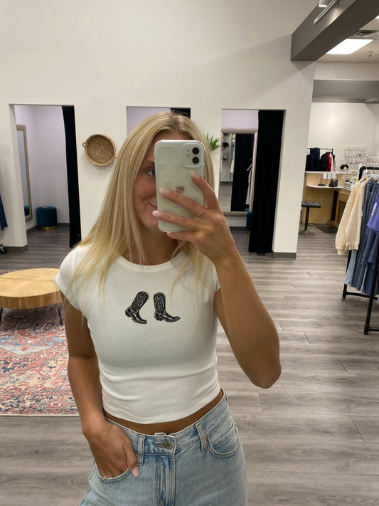 Western Boot Print Crop Top