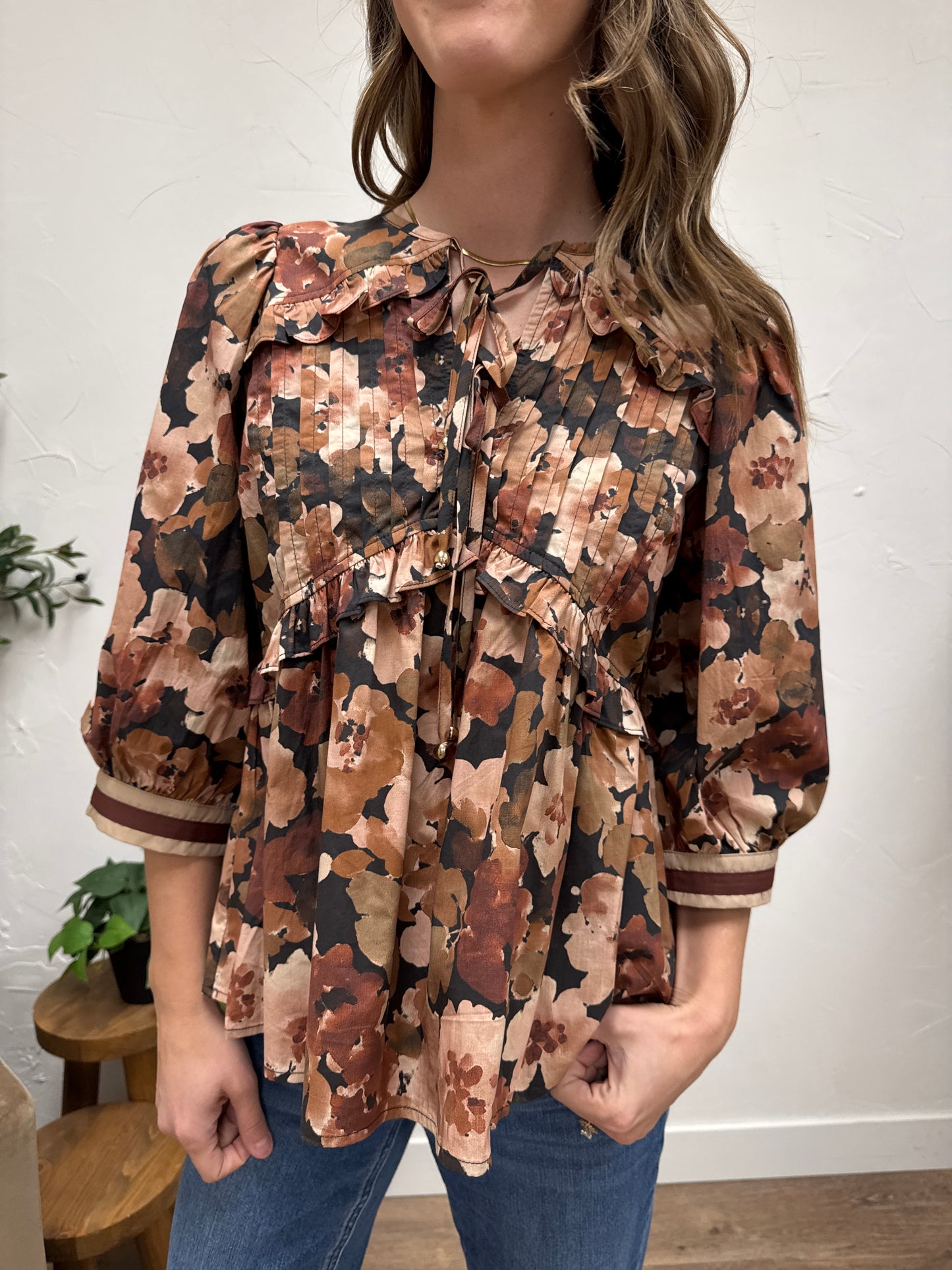 Floral print 3/4 sleeve peplum top
