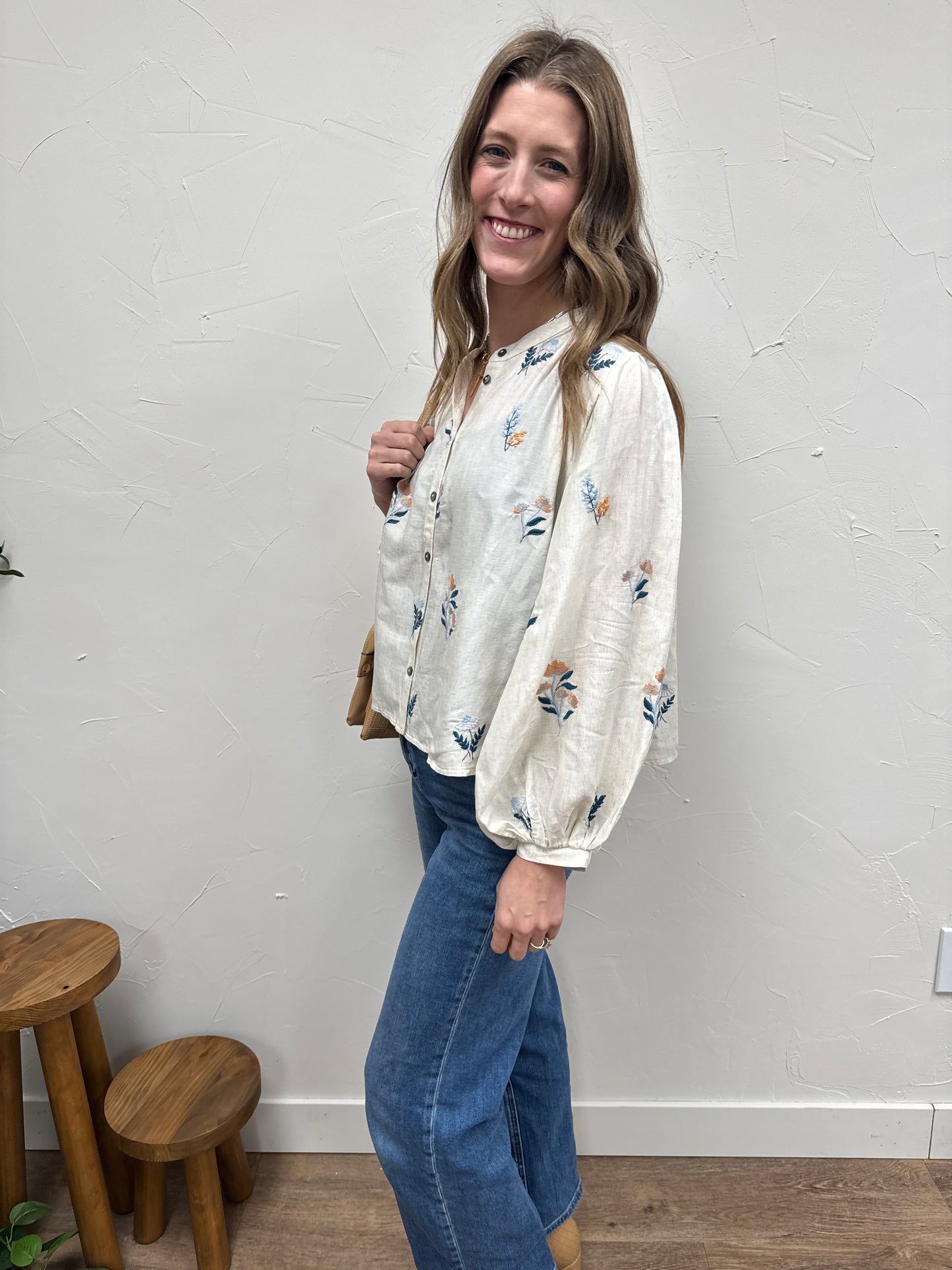 Button Down Embroidered Top