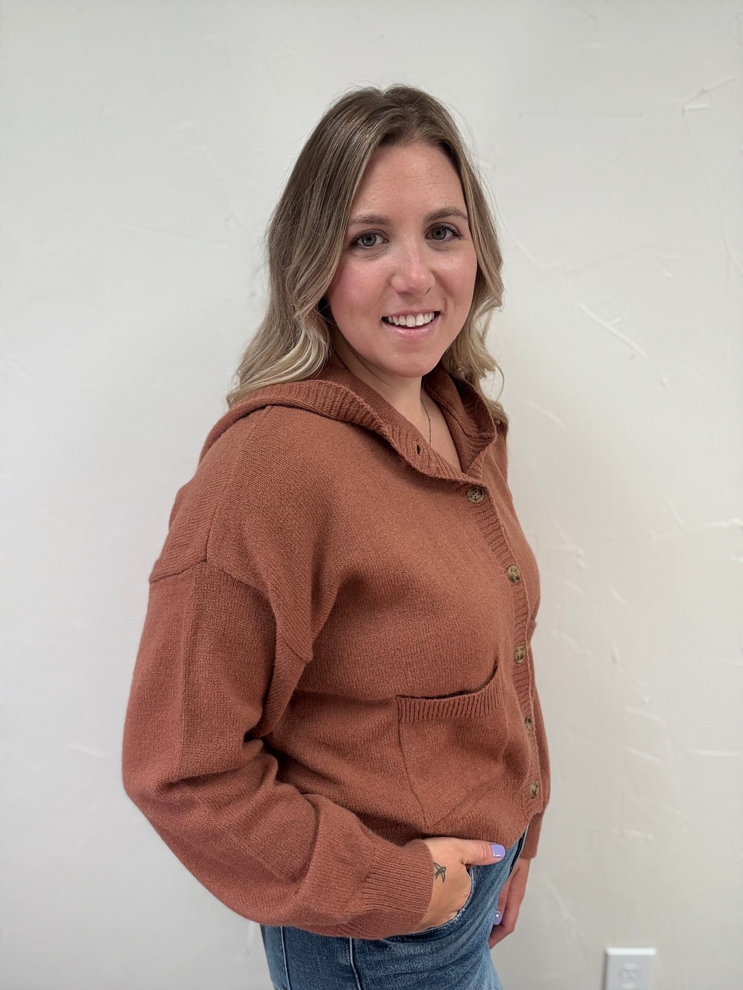 Hooded Button Up Sweater Cardigan