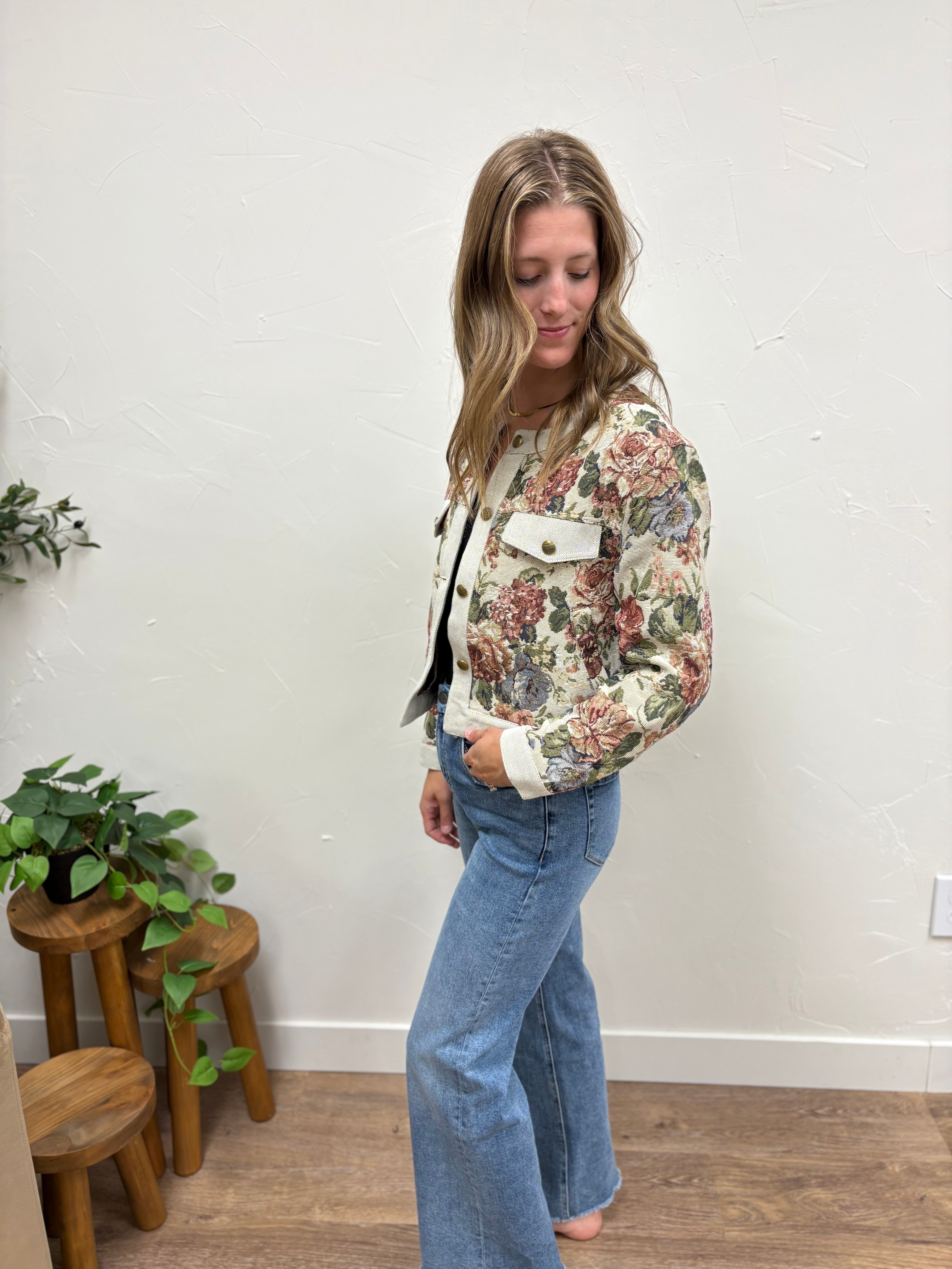 【Acka.】flower jacquard jacket acka flower jacquard jacket（brown） Sunflower Jacquard