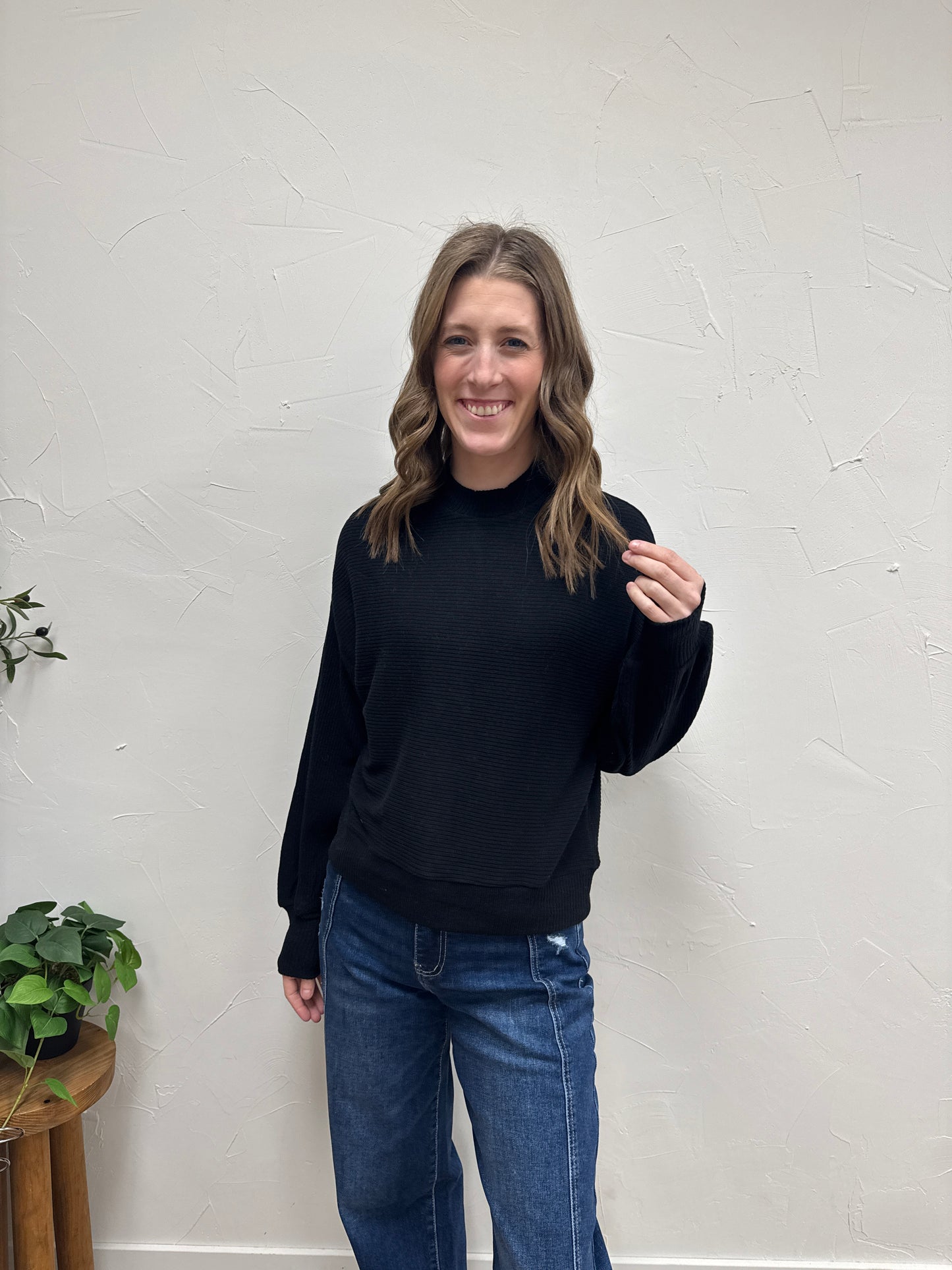 Ribbed Balloon Sleeve Top