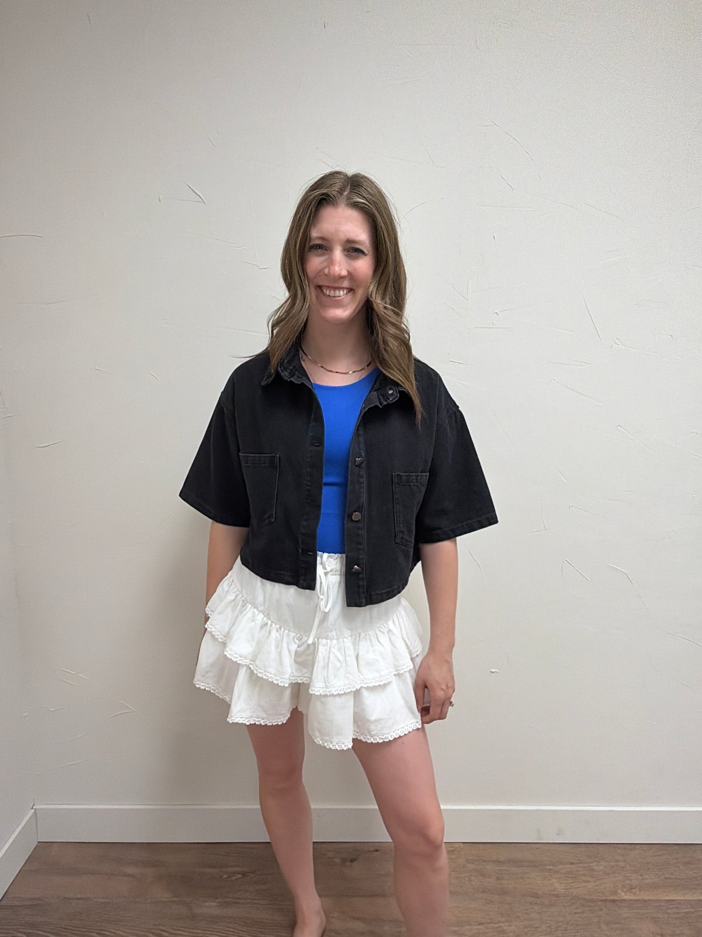 Cropped Denim Short Sleeve Jacket