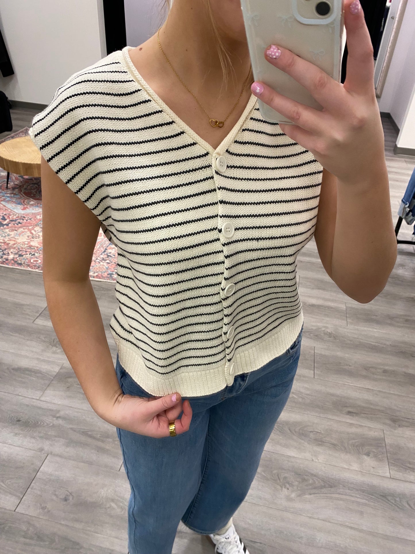 Striped Button-Up Sweater Top