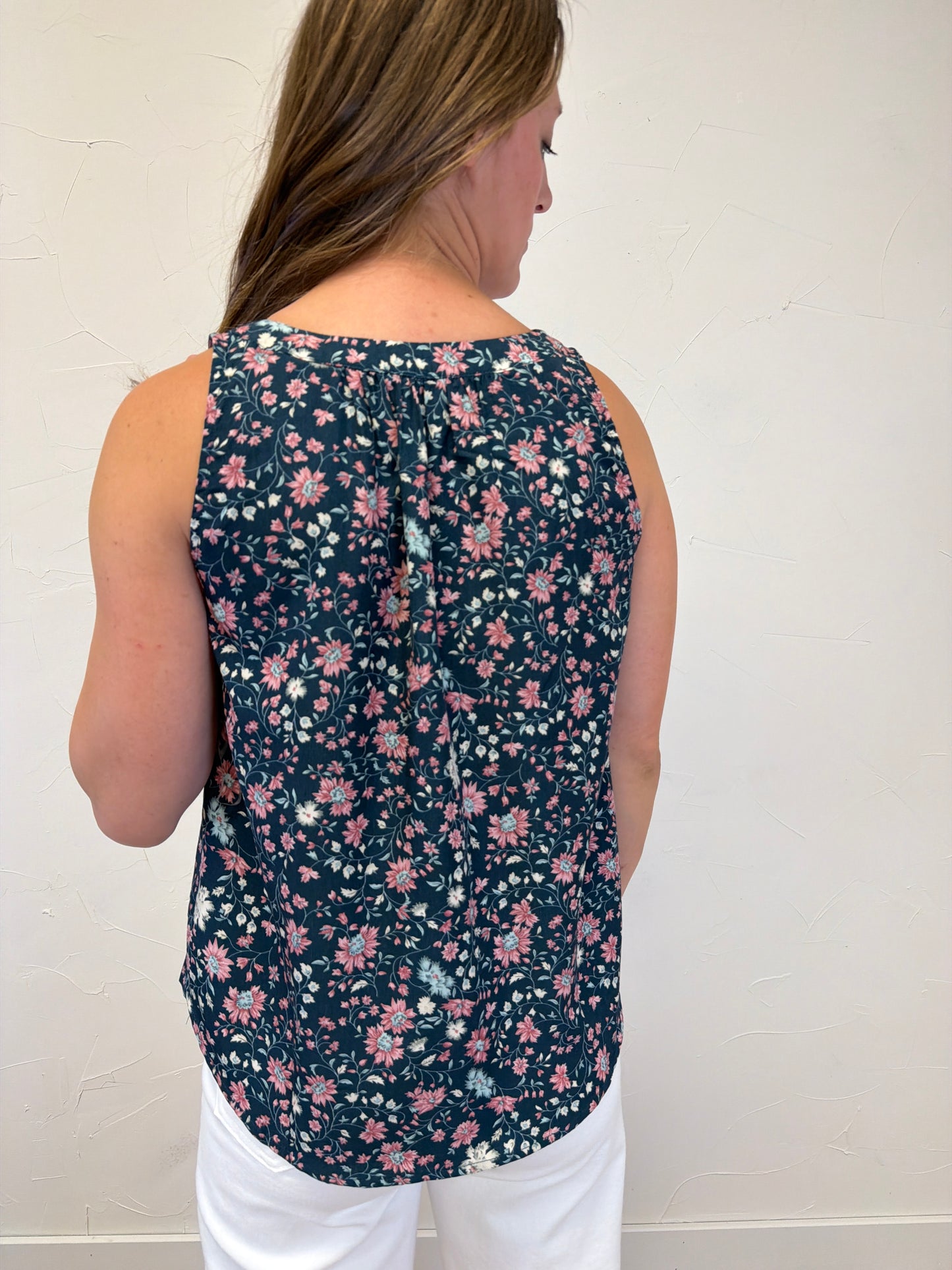 Square Smocked Neck Floral Print Top