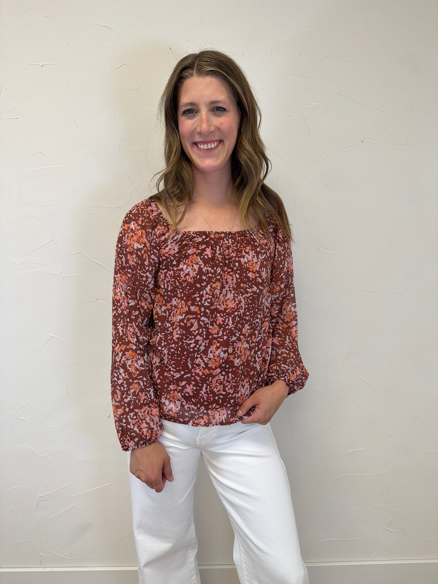 Long Sleeve Square Neck Floral Top