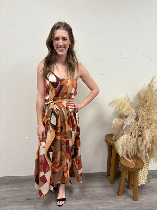 Geometric Palm Extra Flared Maxi Dress