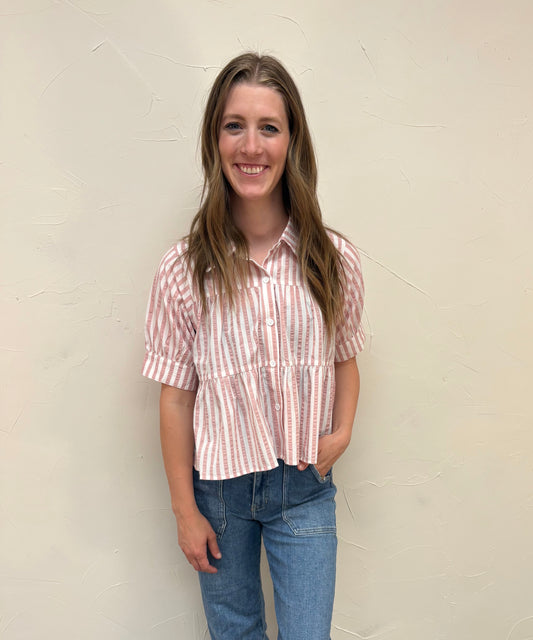 Striped Tiered Button-Up Shirt
