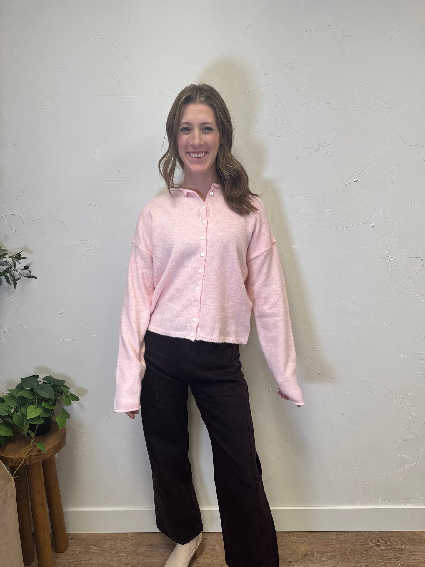 Rolled Collar Button Down Cardigan