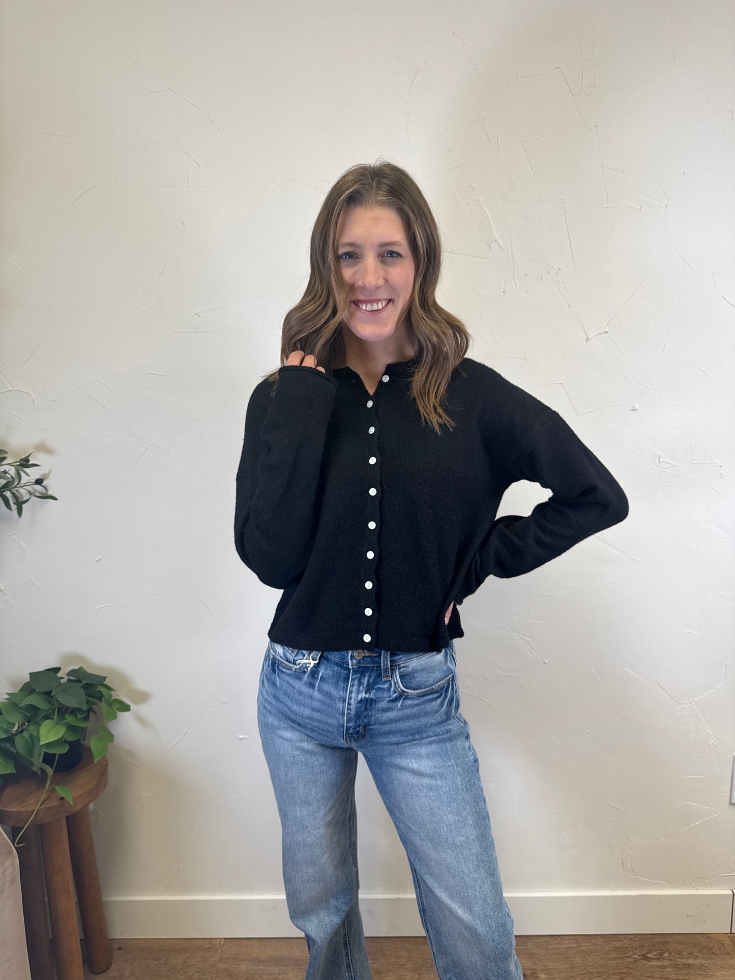 Rolled Collar Button Down Cardigan