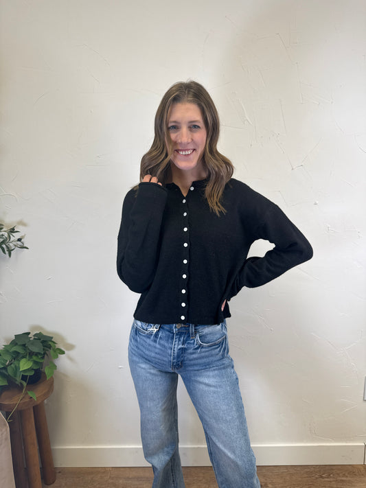 Rolled Collar Button Down Cardigan