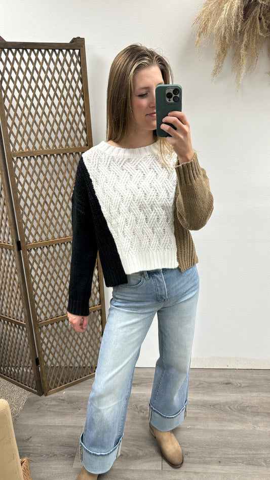 Weave Knitted Colorblock Sweater Top - Three:Twelve Boutique