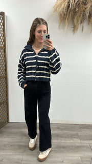 Mock Neck Zipper Striped Cardigan