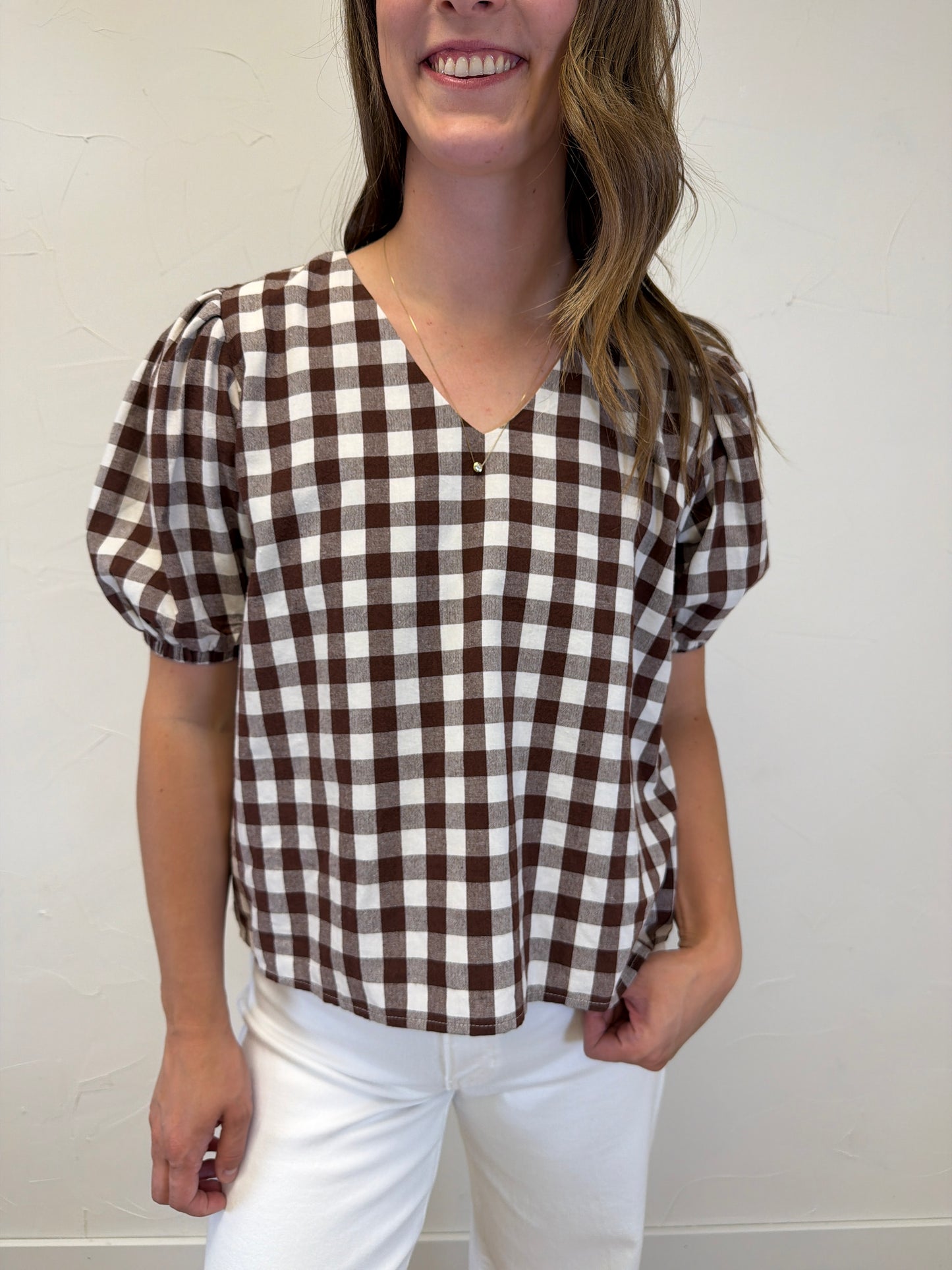 Puff Sleeve Gingham Top