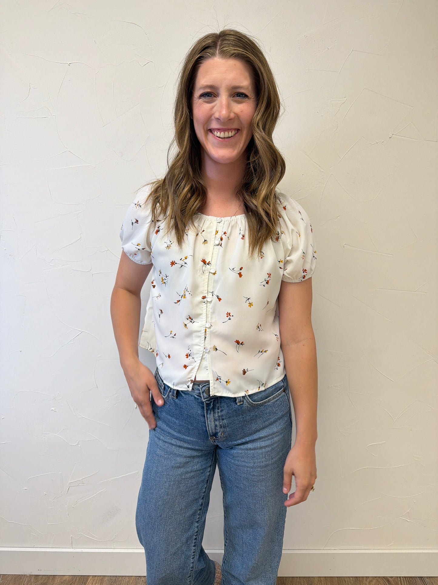 Button Up Front Floral Top