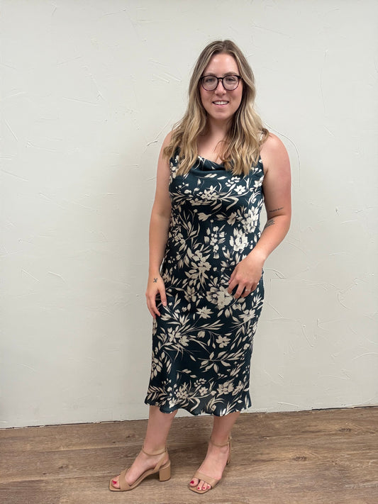 Floral Cowl Neck Midi Dress