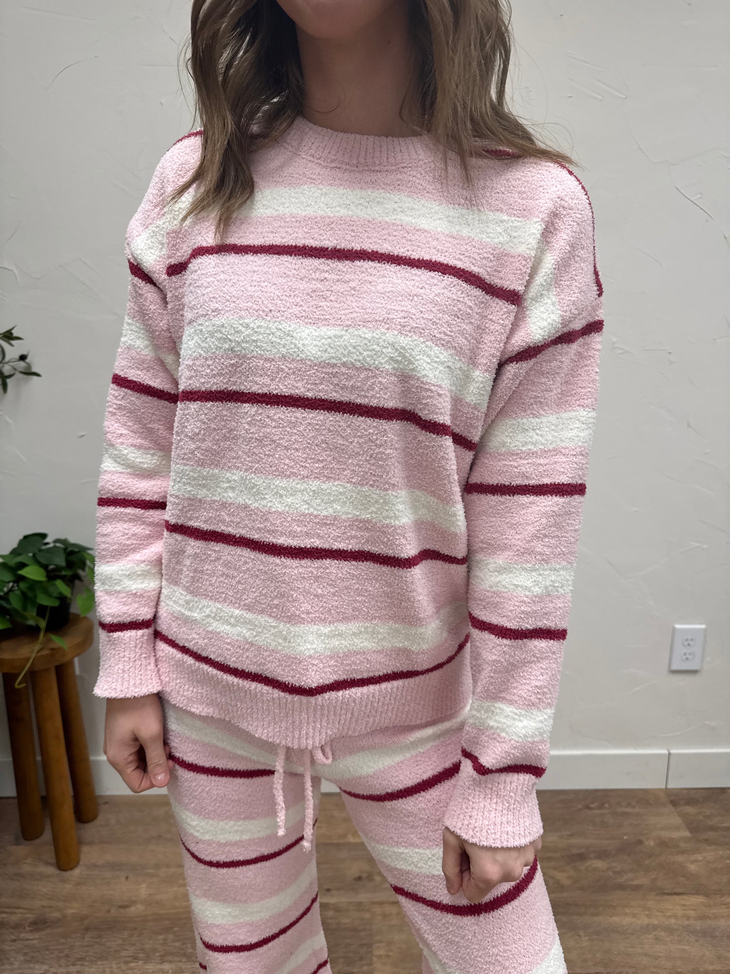 STRIPE SWEATER TOP WITH WIDE LEG SWEATER PANTS