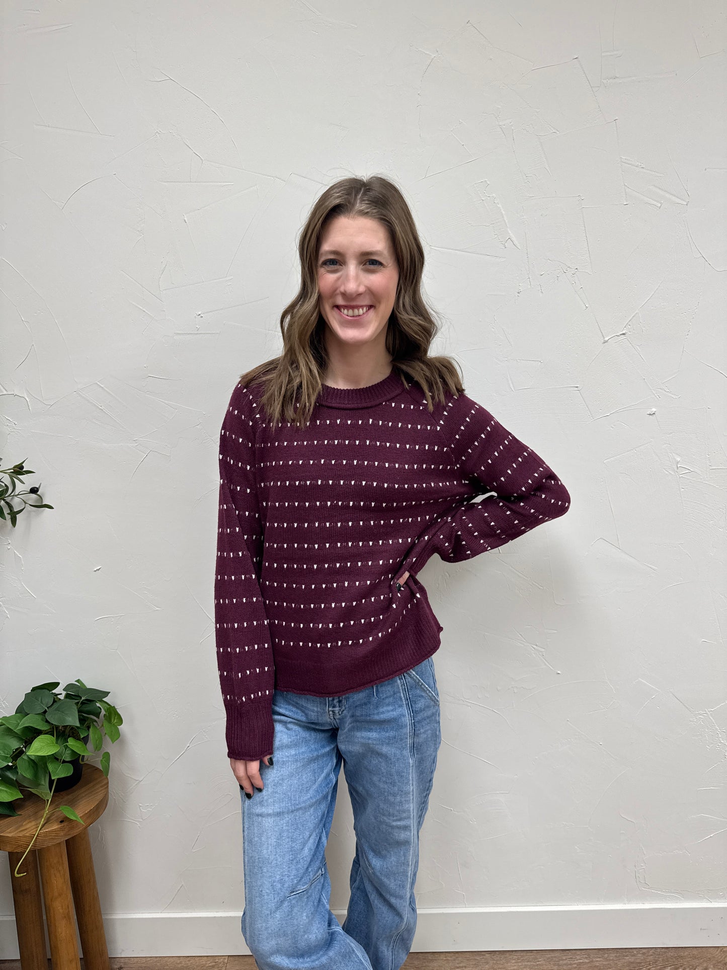 Textured Striped Raglan Sleeve Pullover