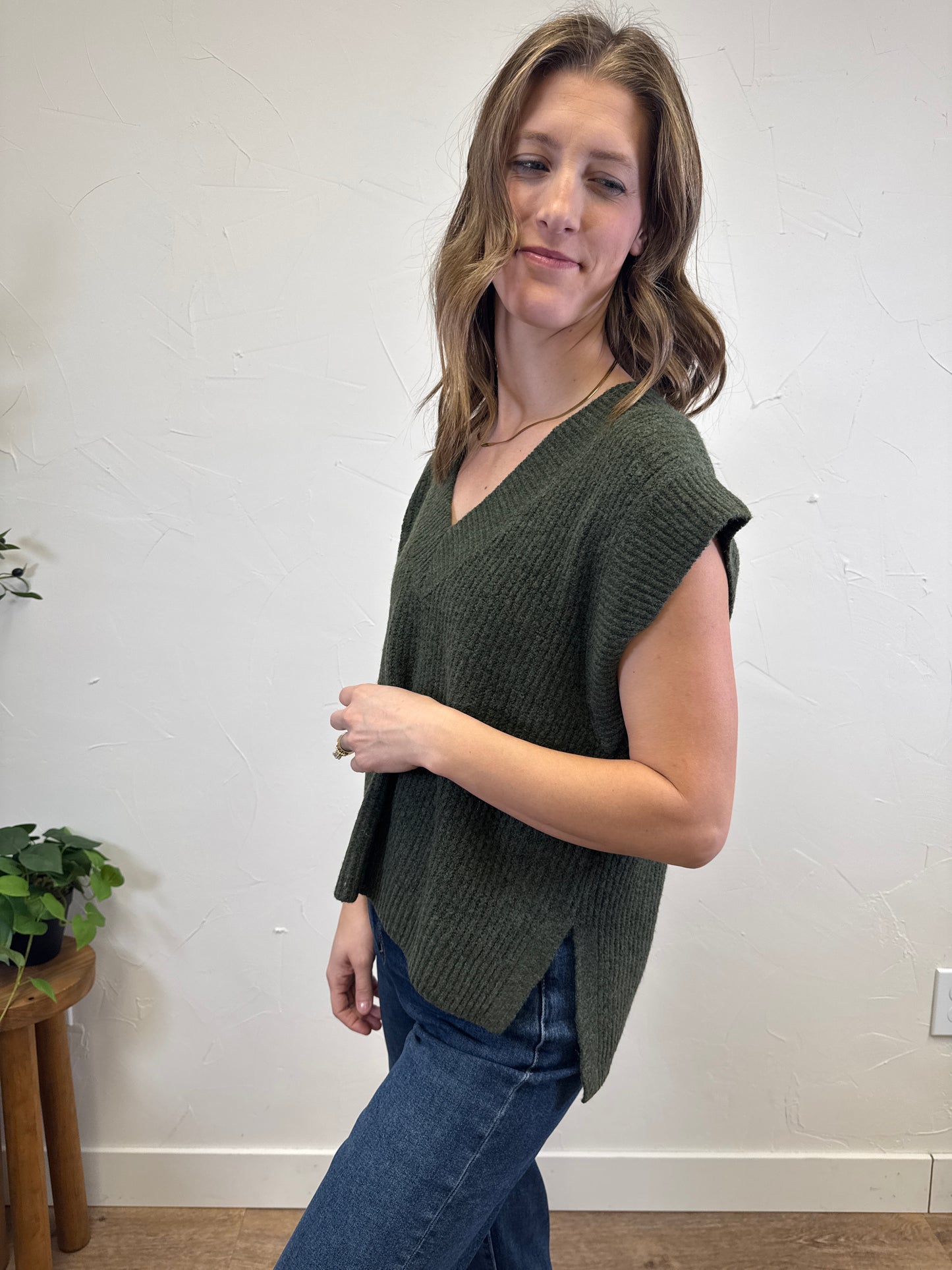 V Neck High Low Sweater Vest