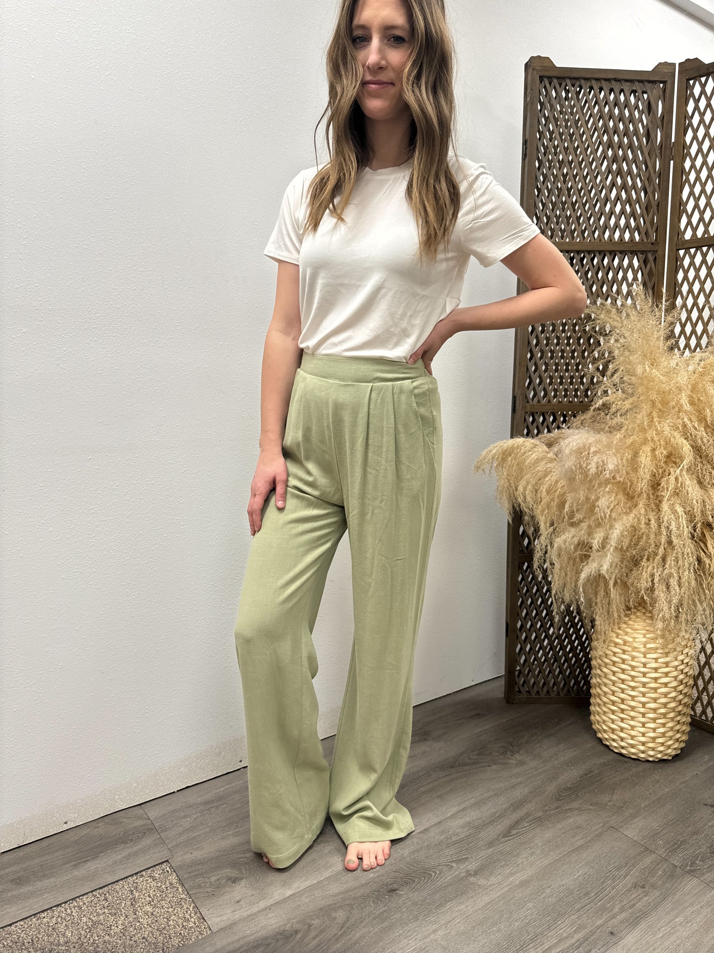 High Waist Wide Leg Pleated Linen Pants