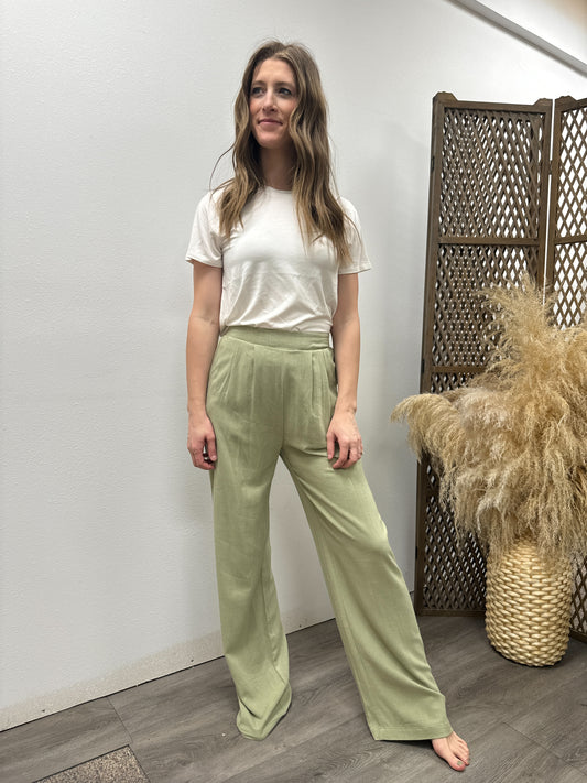 High Waist Wide Leg Pleated Linen Pants