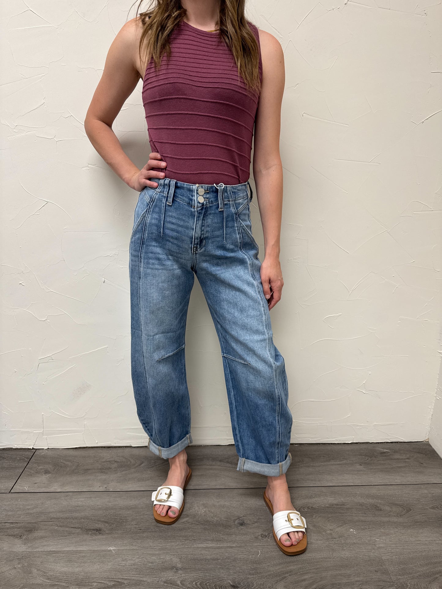 Ankle Barrel Double Roll Jeans