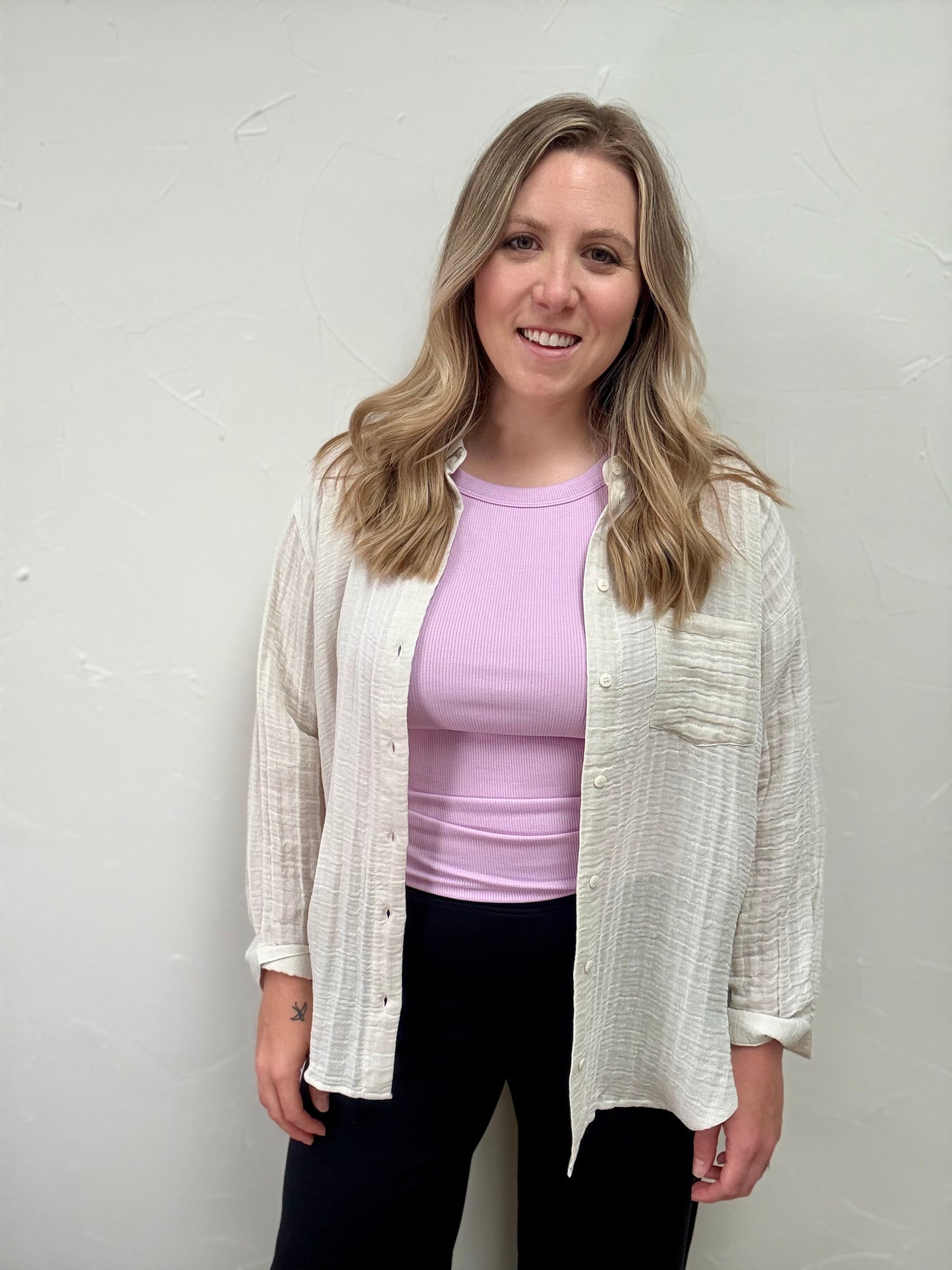 Semi Sheer Linen Button Up