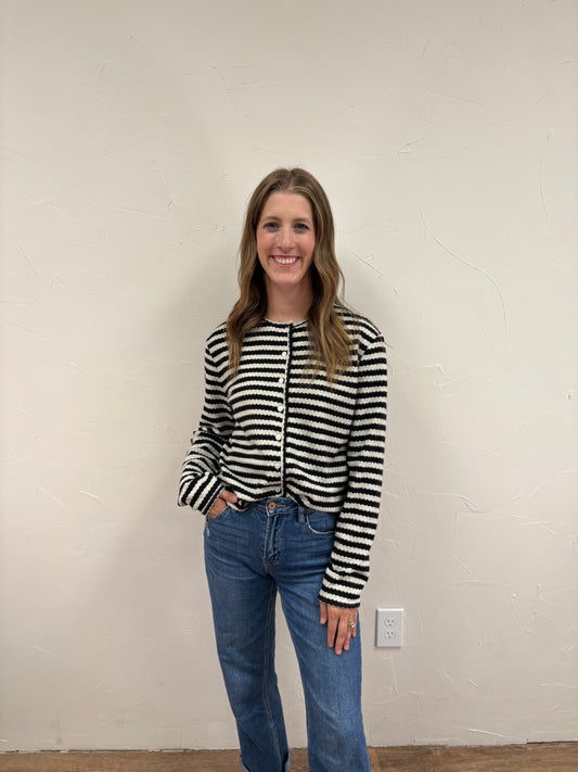 Ric Rac Striped Button-Up Knit Top