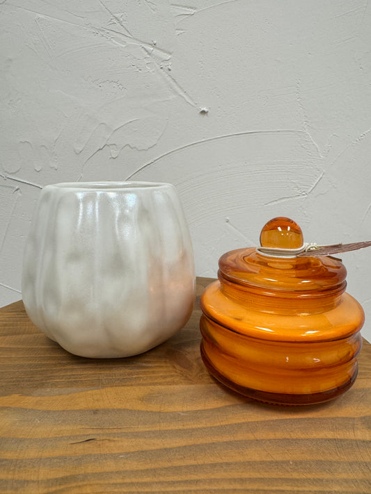 White Metallic Pumpkin Paddywax Candle- Flaming Pumpkin