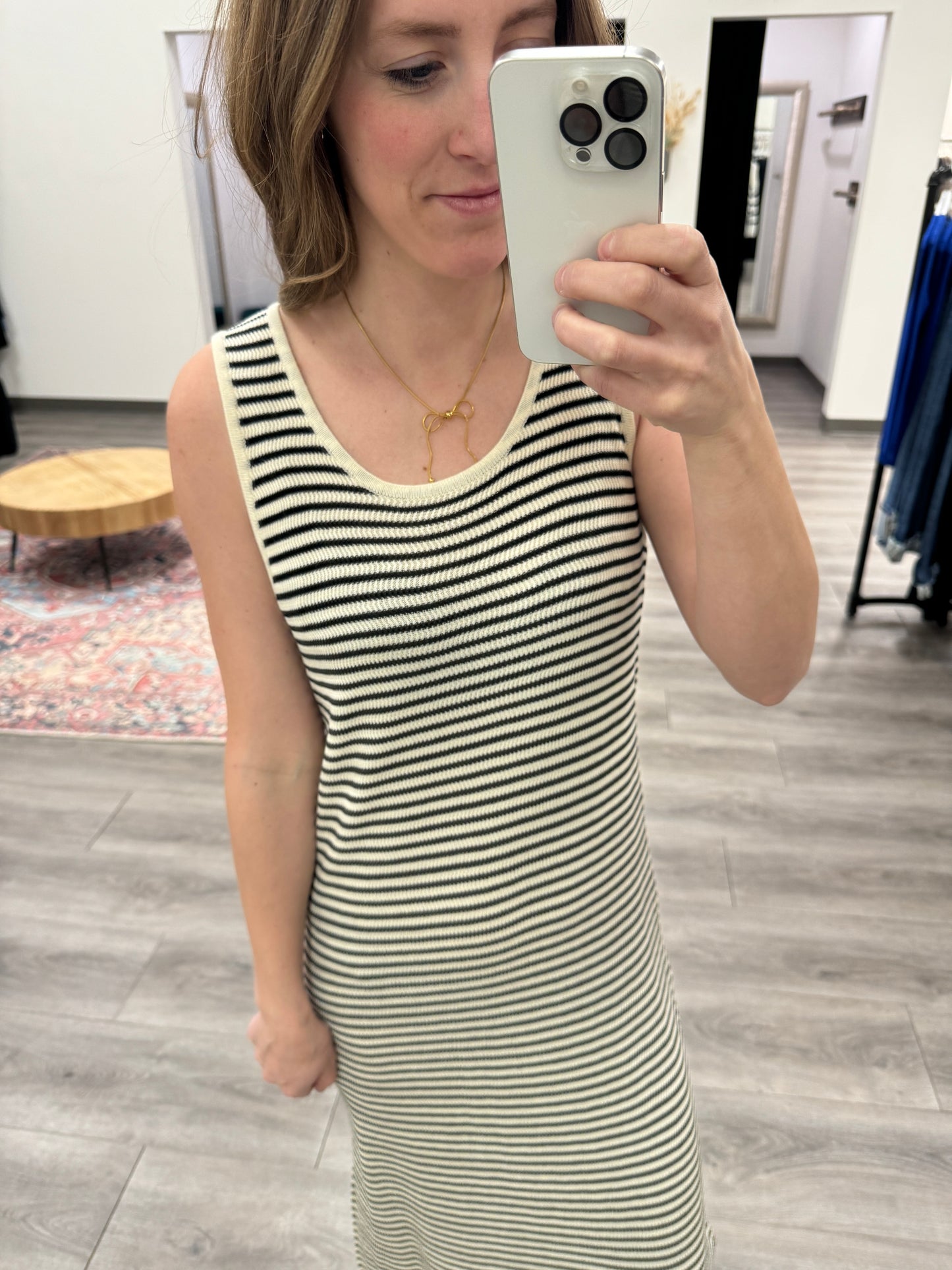 Knit Sweater Striped Scoop Neck Sleeveless Midi Dress