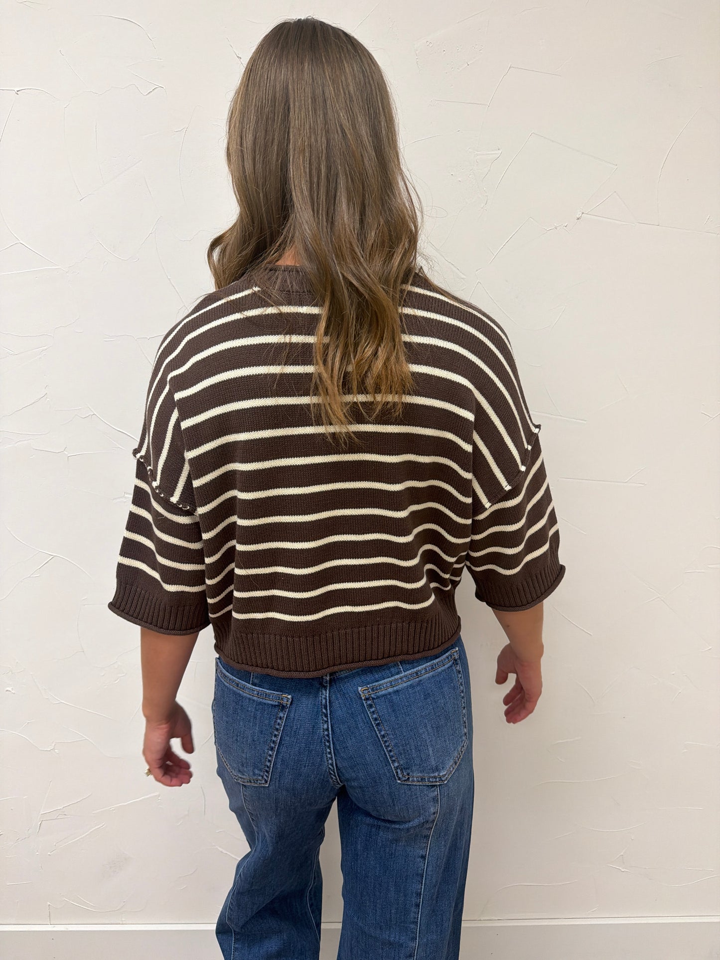 Exposed Seam Striped Round Neck Pullover