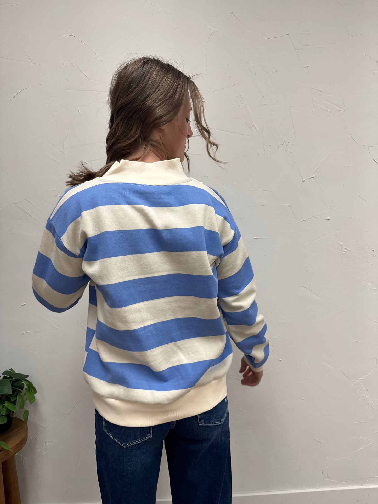 Striped French Terry Half Zip Sweatshirt