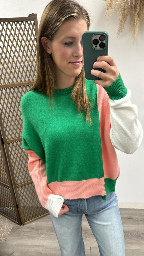 Color Block Loose Fit Sweater Top