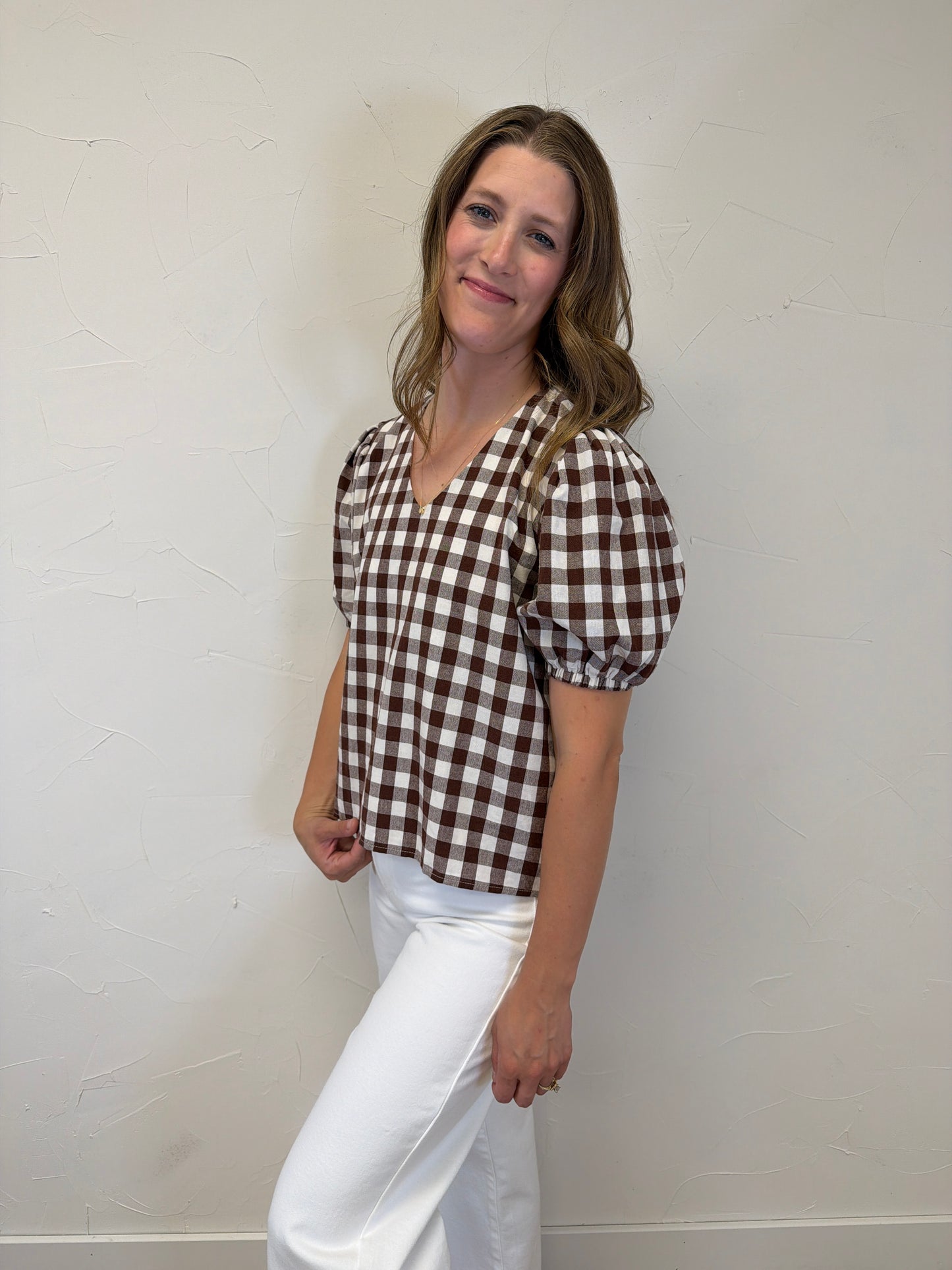 Puff Sleeve Gingham Top