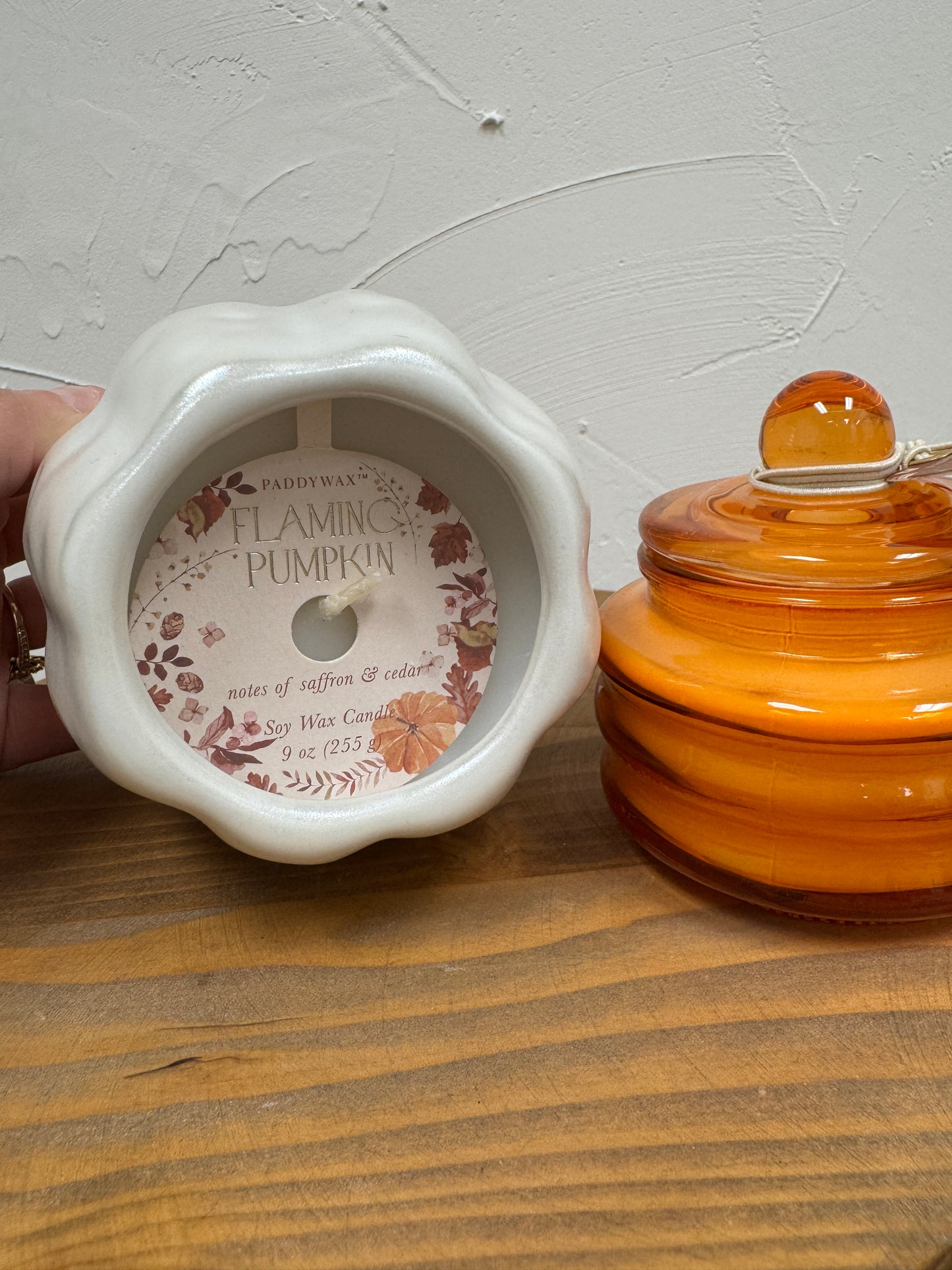 White Metallic Pumpkin Paddywax Candle- Flaming Pumpkin