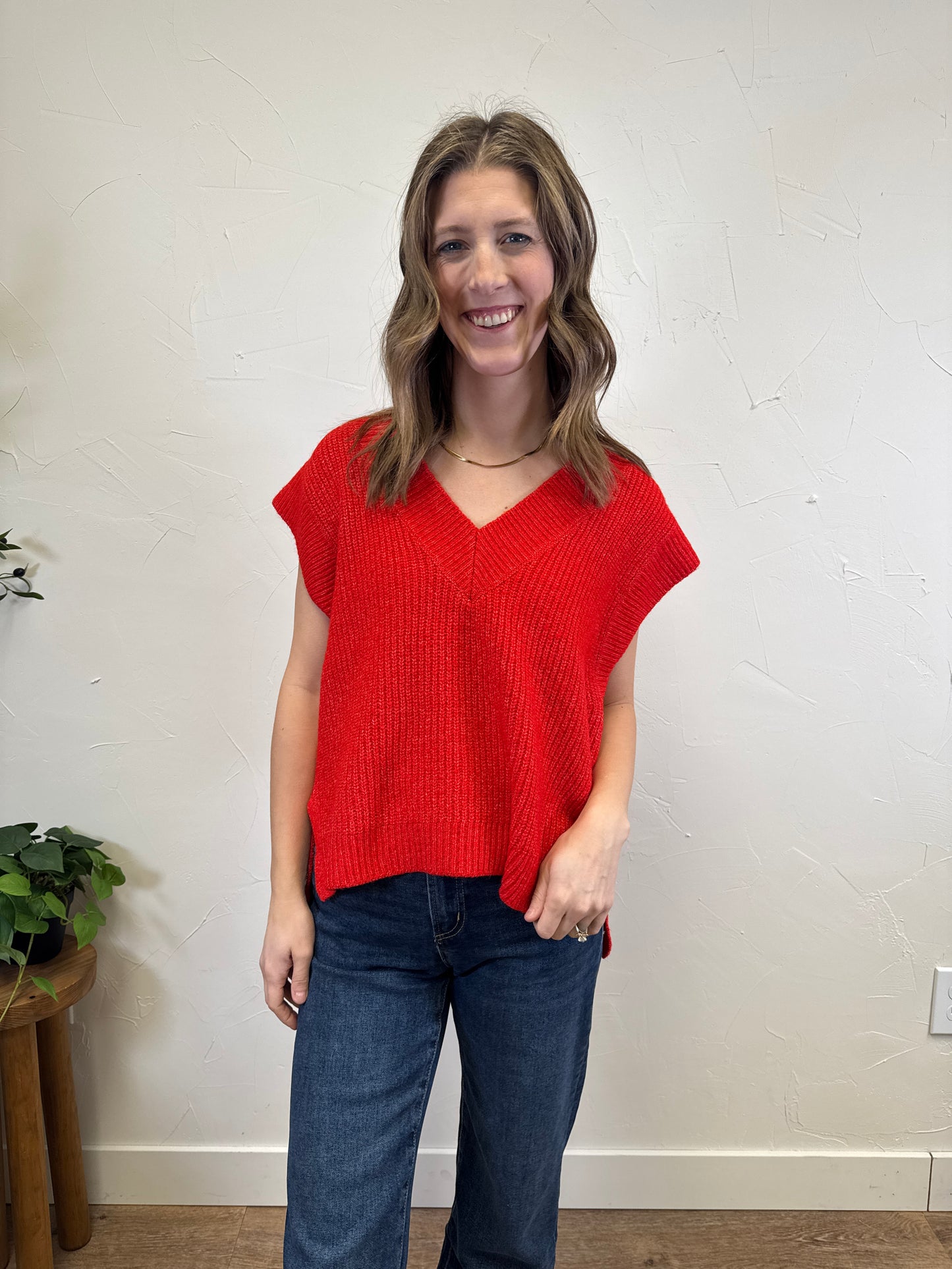 V Neck High Low Sweater Vest